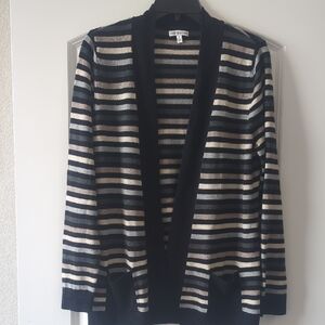 Croft & Barrow Striped Cardigan - Black, White, Tan